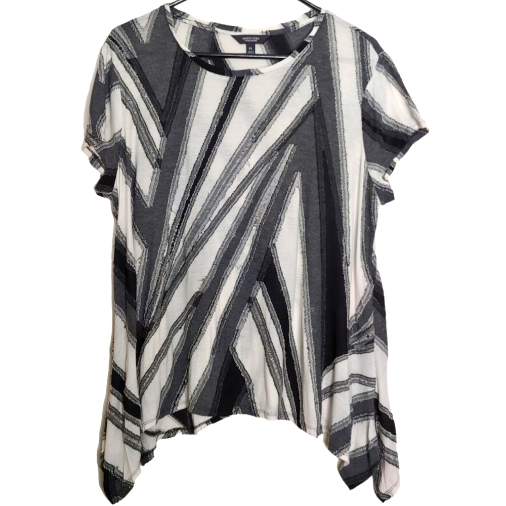 Simply Vera Vera Wang Textured Handkerchief Short Sleeve Tee Size Petite Large